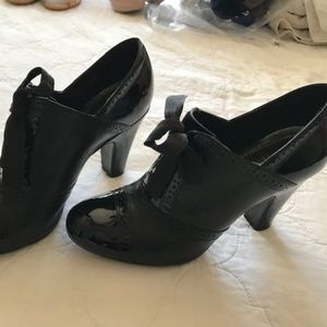 Gianni Bini Black Patent Leather Lace-Up Bootie